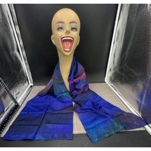 Bright Blues Block Uzma 100% Silk Scarf